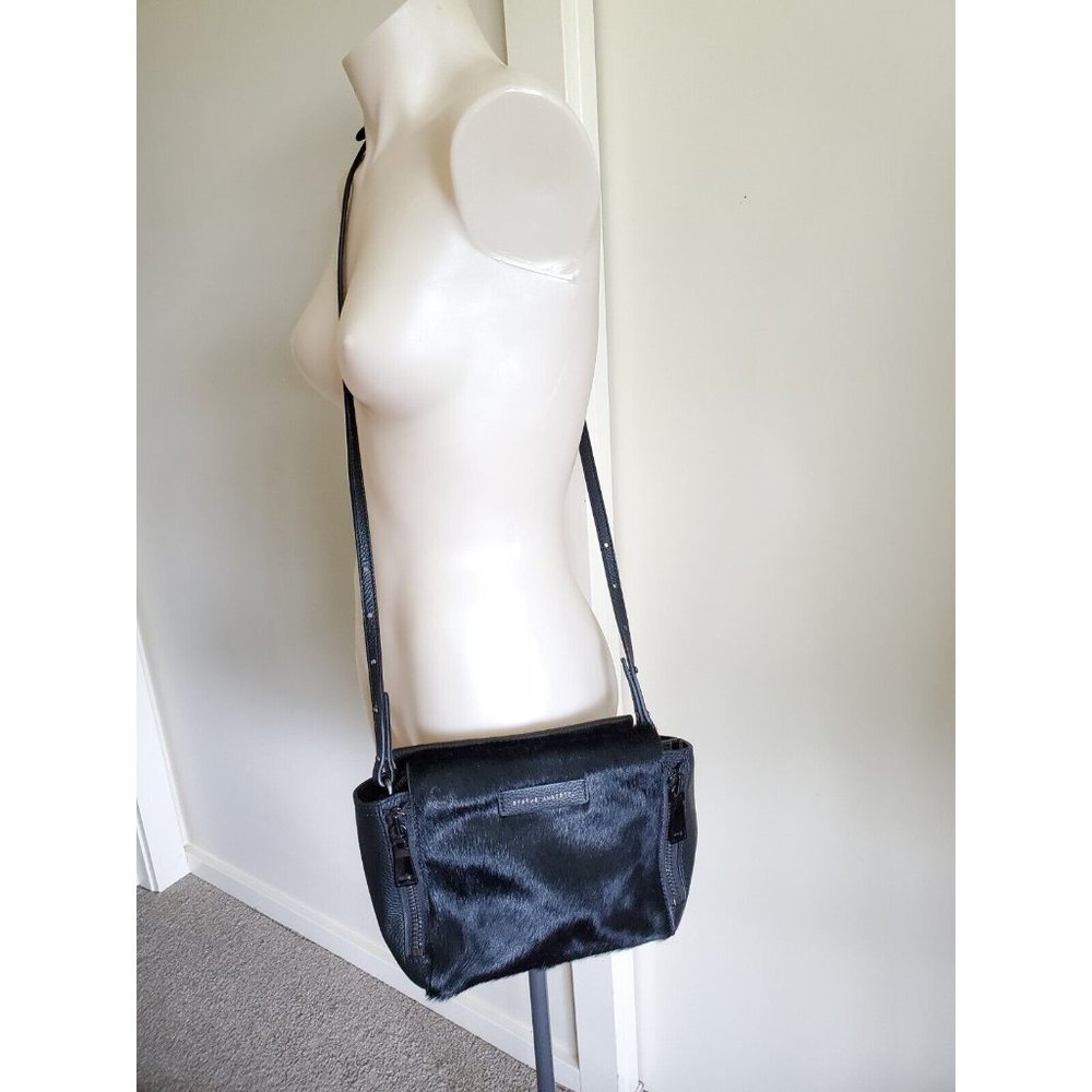 Status Anxiety The Ascendants Crossbody Bag black fur small zip leather NEW - Picture 7 of 9